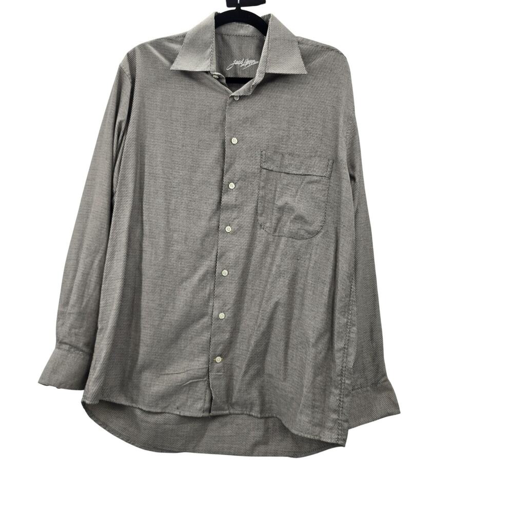 Jack Lipson Shirt Mens 15.5 34 Gray Herringbone Cotton Button Down